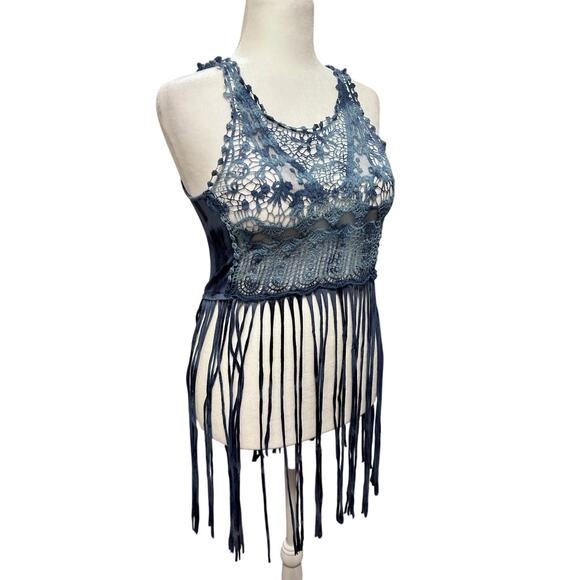 Rue21 Tank Top S Womens Y2K 90s Style Lace Tie dye Fitted Fringe Indie Festival - Picture 4 of 8